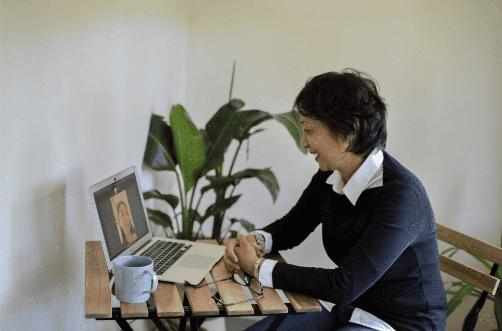 Karen having a conversation over Zoom